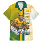 Personalized Australia Soccer Kangaroo Hawaiian Shirt World Football Mascot Green Gold Abstract Wave