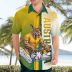 Personalized Australia Soccer Kangaroo Hawaiian Shirt World Football Mascot Green Gold Abstract Wave