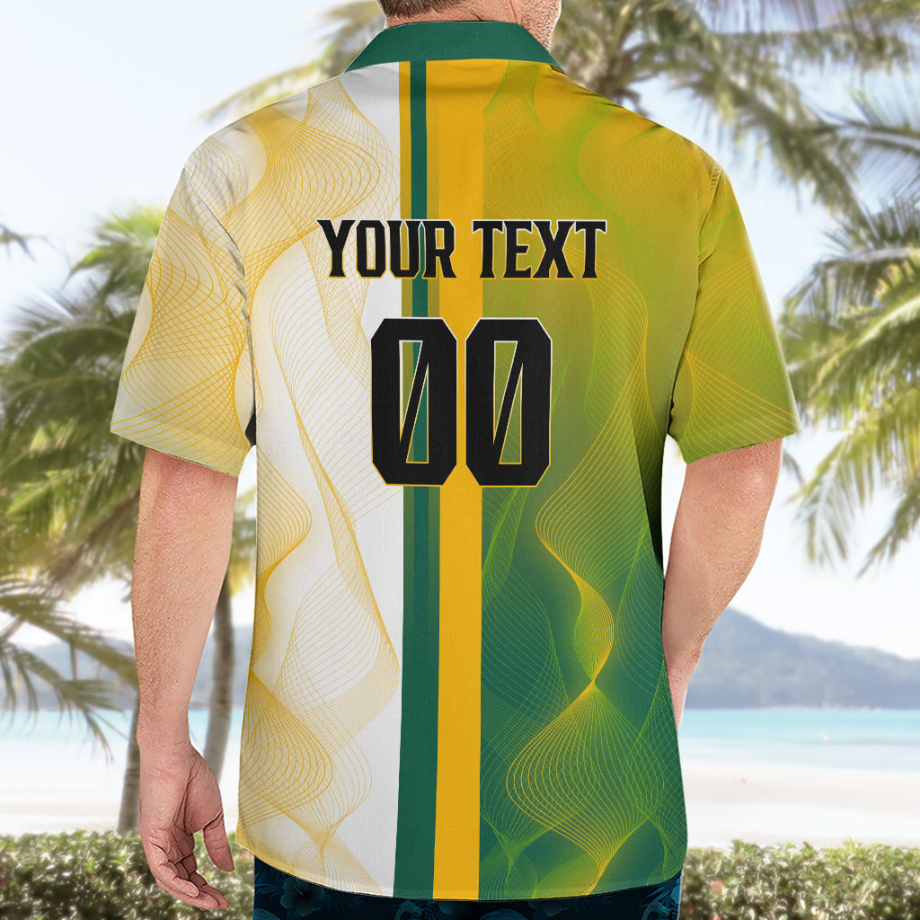 Personalized Australia Soccer Kangaroo Hawaiian Shirt World Football Mascot Green Gold Abstract Wave