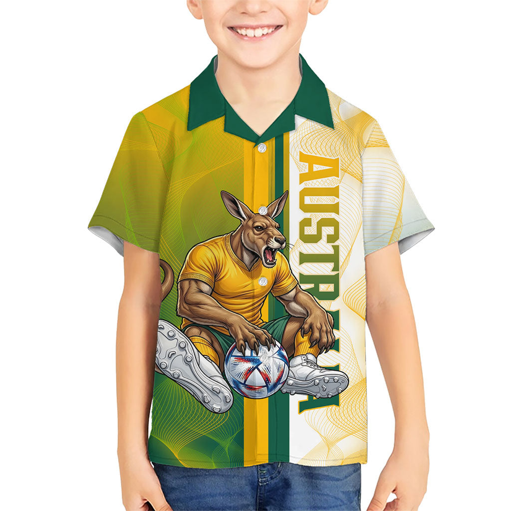 Personalized Australia Soccer Kangaroo Hawaiian Shirt World Football Mascot Green Gold Abstract Wave