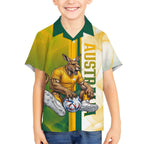 Personalized Australia Soccer Kangaroo Hawaiian Shirt World Football Mascot Green Gold Abstract Wave