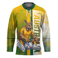 Personalized Australia Soccer Kangaroo Hockey Jersey World Football Mascot Green Gold Abstract Wave