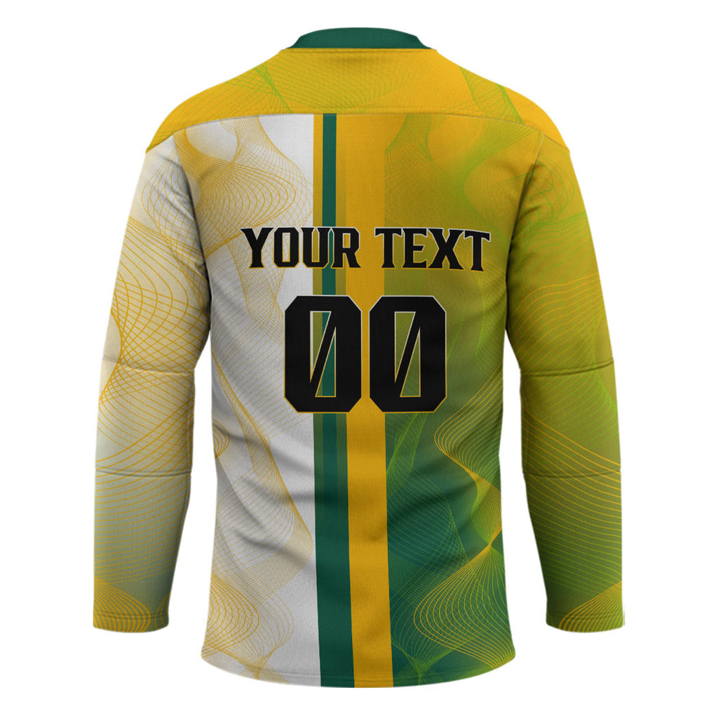 Personalized Australia Soccer Kangaroo Hockey Jersey World Football Mascot Green Gold Abstract Wave