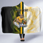 Personalized Australia Soccer Kangaroo Hooded Blanket World Football Mascot Green Gold Abstract Wave