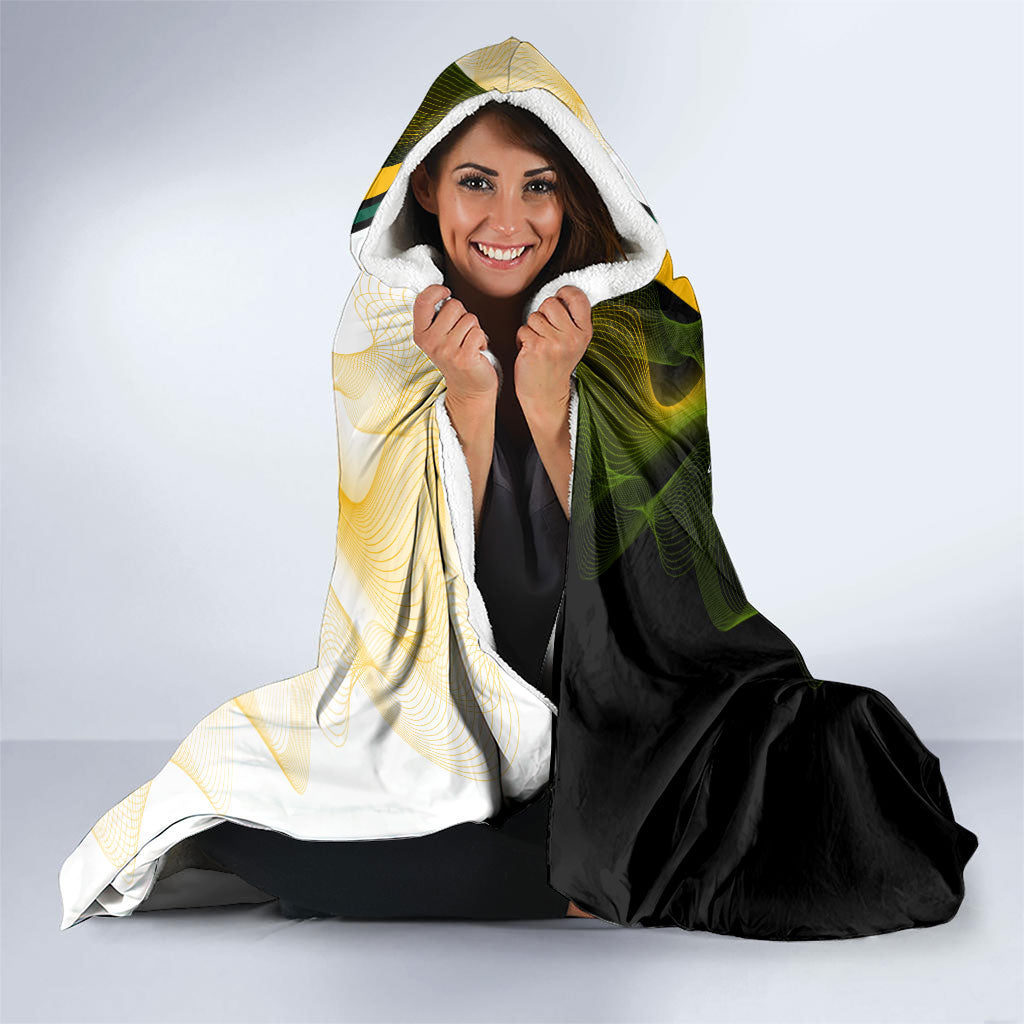 Personalized Australia Soccer Kangaroo Hooded Blanket World Football Mascot Green Gold Abstract Wave