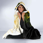 Personalized Australia Soccer Kangaroo Hooded Blanket World Football Mascot Green Gold Abstract Wave