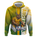 Personalized Australia Soccer Kangaroo Hoodie World Football Mascot Green Gold Abstract Wave