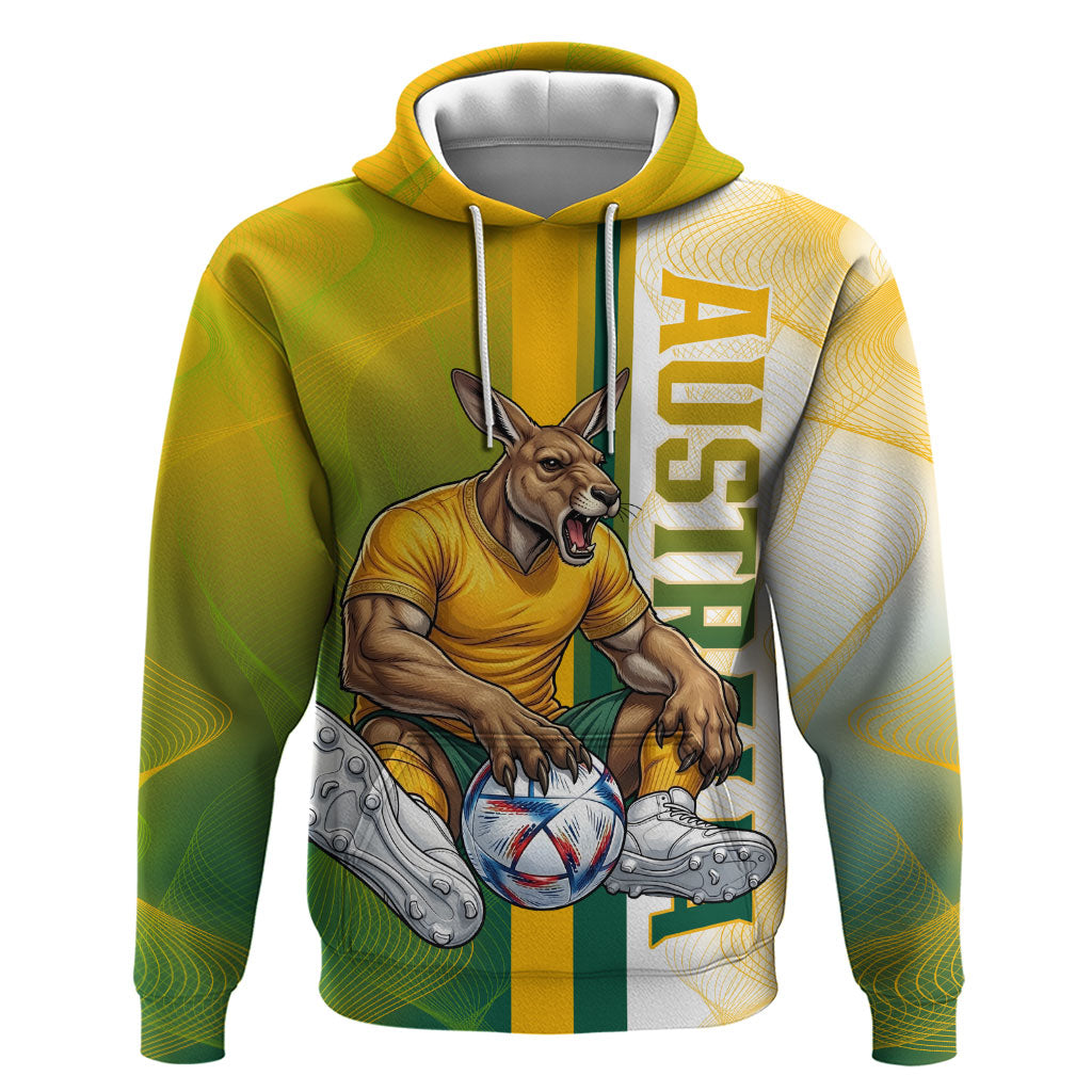 Personalized Australia Soccer Kangaroo Hoodie World Football Mascot Green Gold Abstract Wave