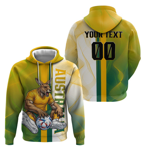 Personalized Australia Soccer Kangaroo Hoodie World Football Mascot Green Gold Abstract Wave