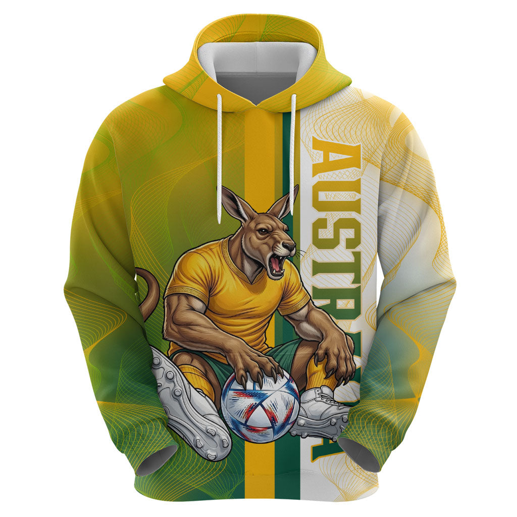 Personalized Australia Soccer Kangaroo Hoodie World Football Mascot Green Gold Abstract Wave