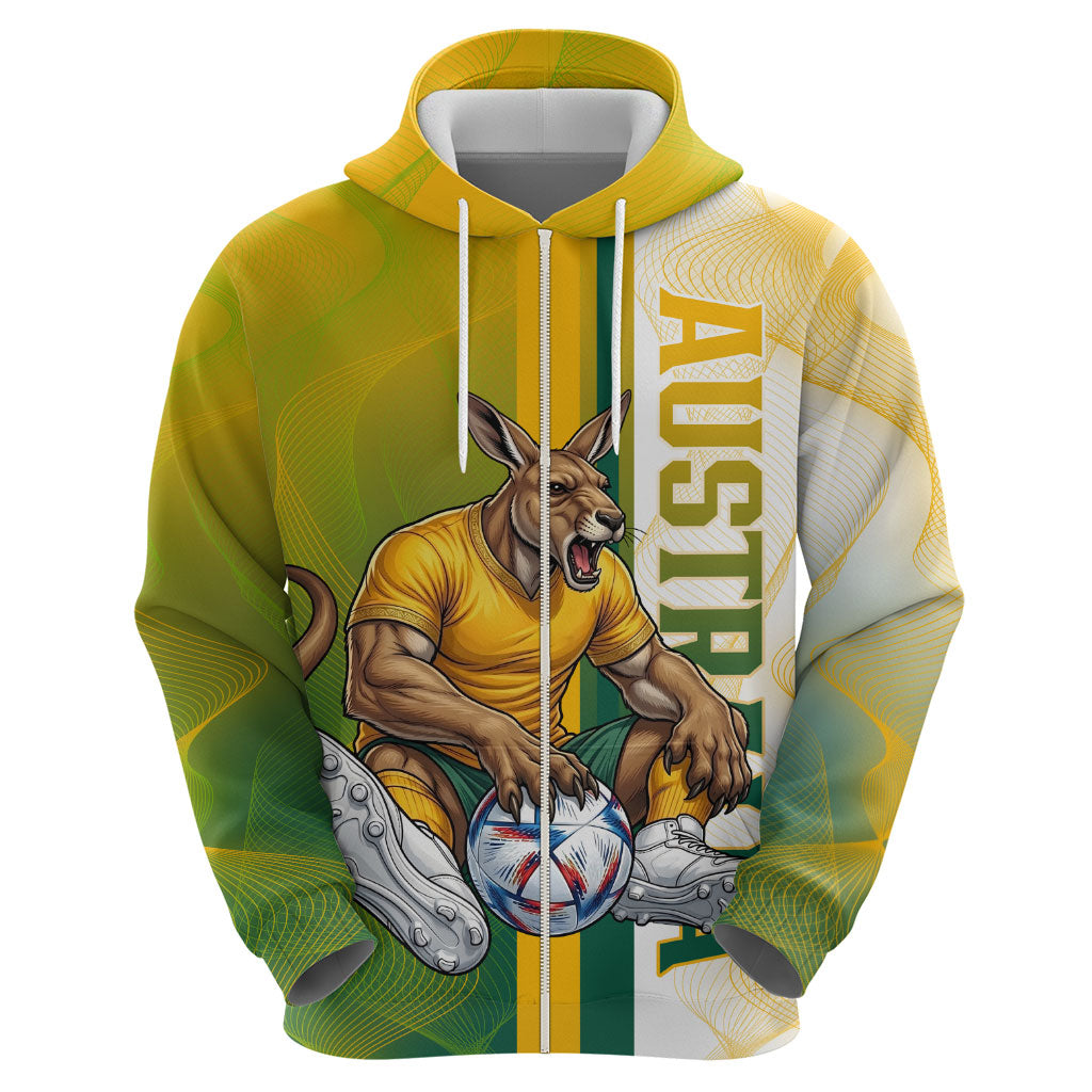 Personalized Australia Soccer Kangaroo Hoodie World Football Mascot Green Gold Abstract Wave