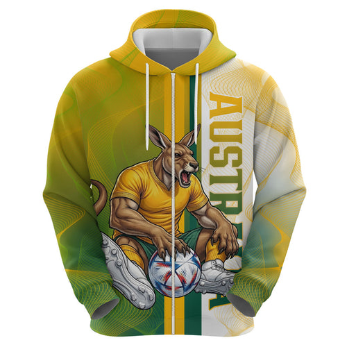 Personalized Australia Soccer Kangaroo Hoodie World Football Mascot Green Gold Abstract Wave