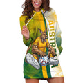Personalized Australia Soccer Kangaroo Hoodie Dress World Football Mascot Green Gold Abstract Wave
