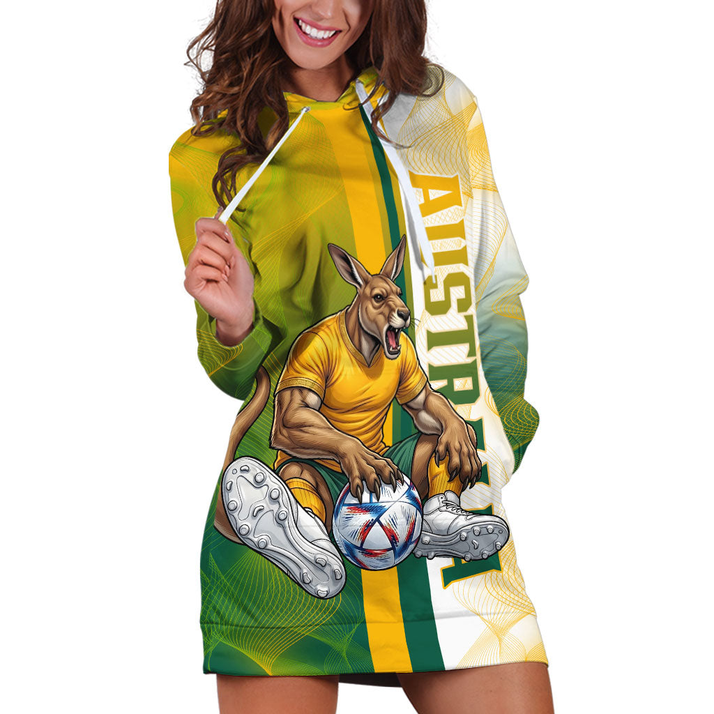 Personalized Australia Soccer Kangaroo Hoodie Dress World Football Mascot Green Gold Abstract Wave