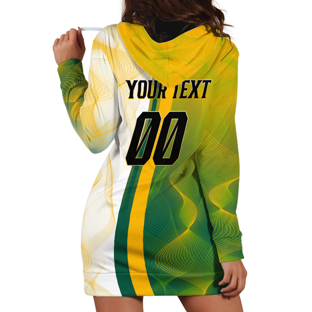 Personalized Australia Soccer Kangaroo Hoodie Dress World Football Mascot Green Gold Abstract Wave
