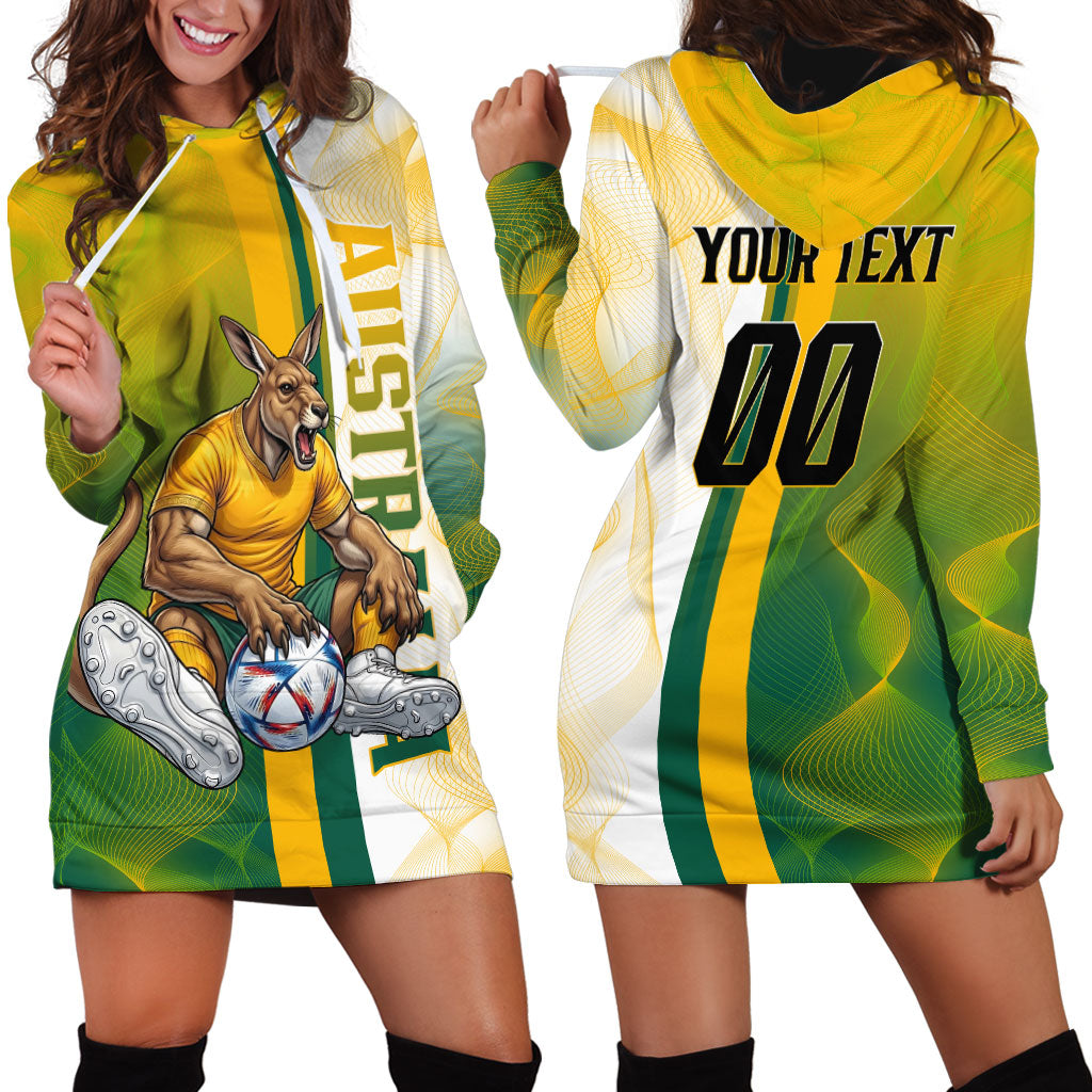 Personalized Australia Soccer Kangaroo Hoodie Dress World Football Mascot Green Gold Abstract Wave