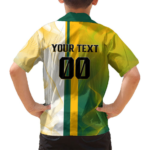 Personalized Australia Soccer Kangaroo Kid Hawaiian Shirt World Football Mascot Green Gold Abstract Wave