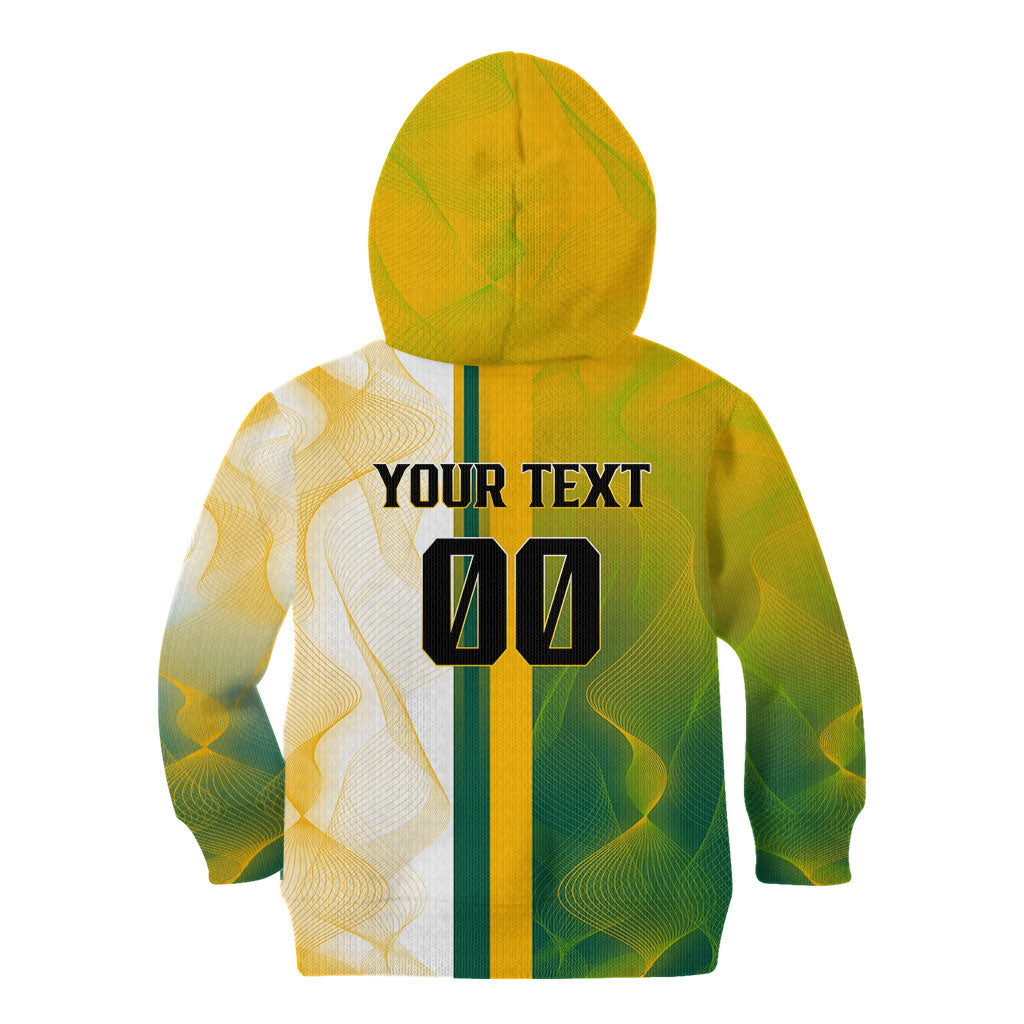 Personalized Australia Soccer Kangaroo Kid Hoodie World Football Mascot Green Gold Abstract Wave