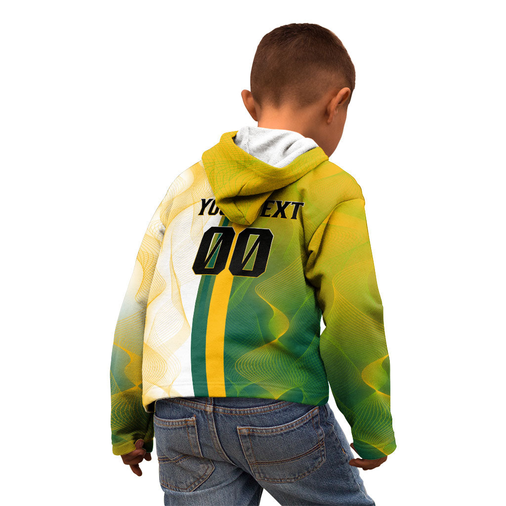 Personalized Australia Soccer Kangaroo Kid Hoodie World Football Mascot Green Gold Abstract Wave