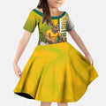 Personalized Australia Soccer Kangaroo Kid Short Sleeve Dress World Football Mascot Green Gold Abstract Wave