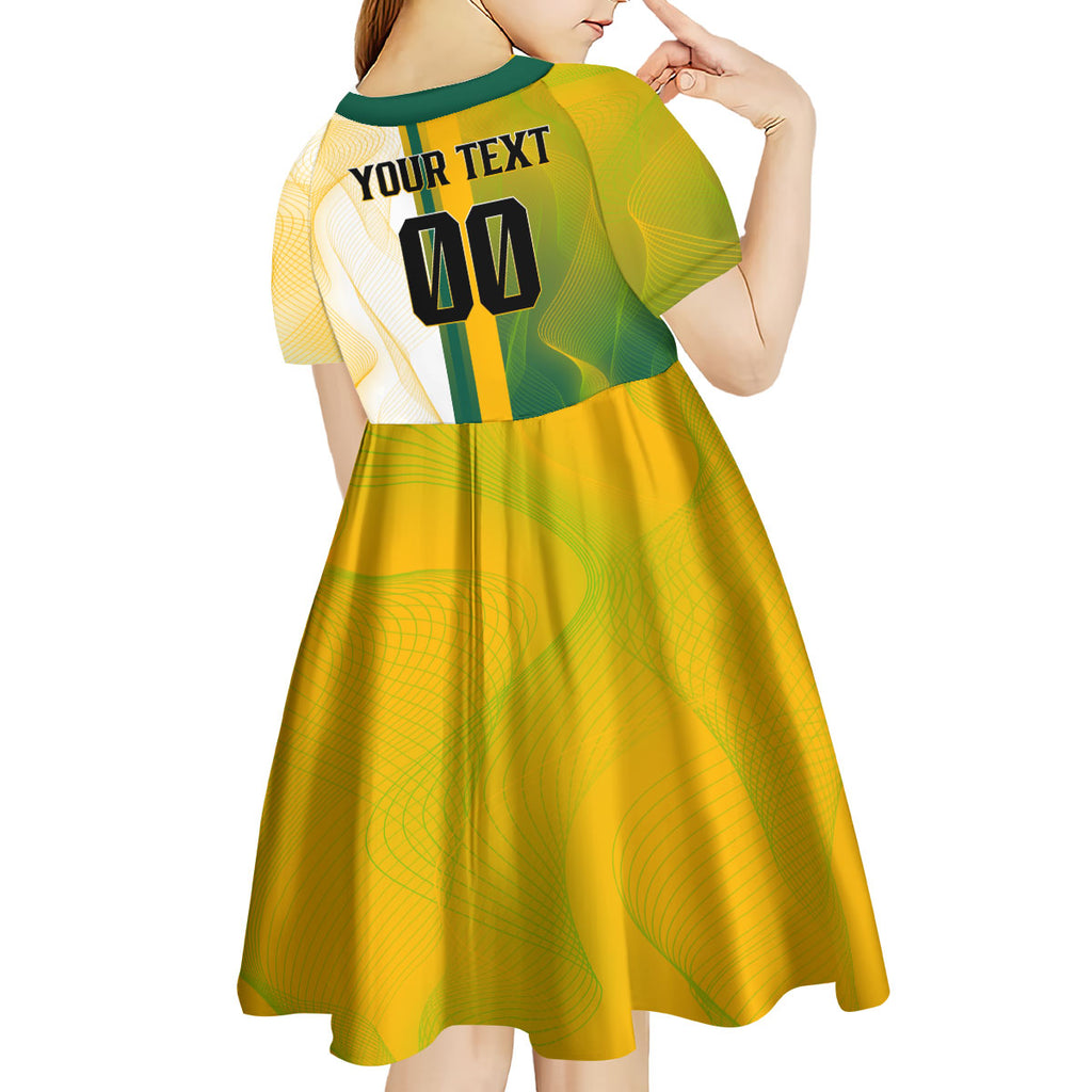 Personalized Australia Soccer Kangaroo Kid Short Sleeve Dress World Football Mascot Green Gold Abstract Wave