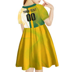 Personalized Australia Soccer Kangaroo Kid Short Sleeve Dress World Football Mascot Green Gold Abstract Wave