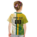 Personalized Australia Soccer Kangaroo Kid T Shirt World Football Mascot Green Gold Abstract Wave