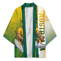 Personalized Australia Soccer Kangaroo Kimono World Football Mascot Green Gold Abstract Wave