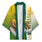Personalized Australia Soccer Kangaroo Kimono World Football Mascot Green Gold Abstract Wave