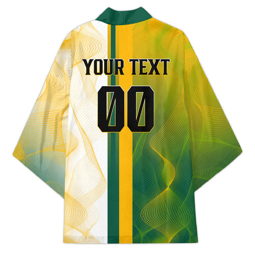 Personalized Australia Soccer Kangaroo Kimono World Football Mascot Green Gold Abstract Wave
