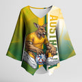 Personalized Australia Soccer Kangaroo Kimono Sleeve Blouse World Football Mascot Green Gold Abstract Wave