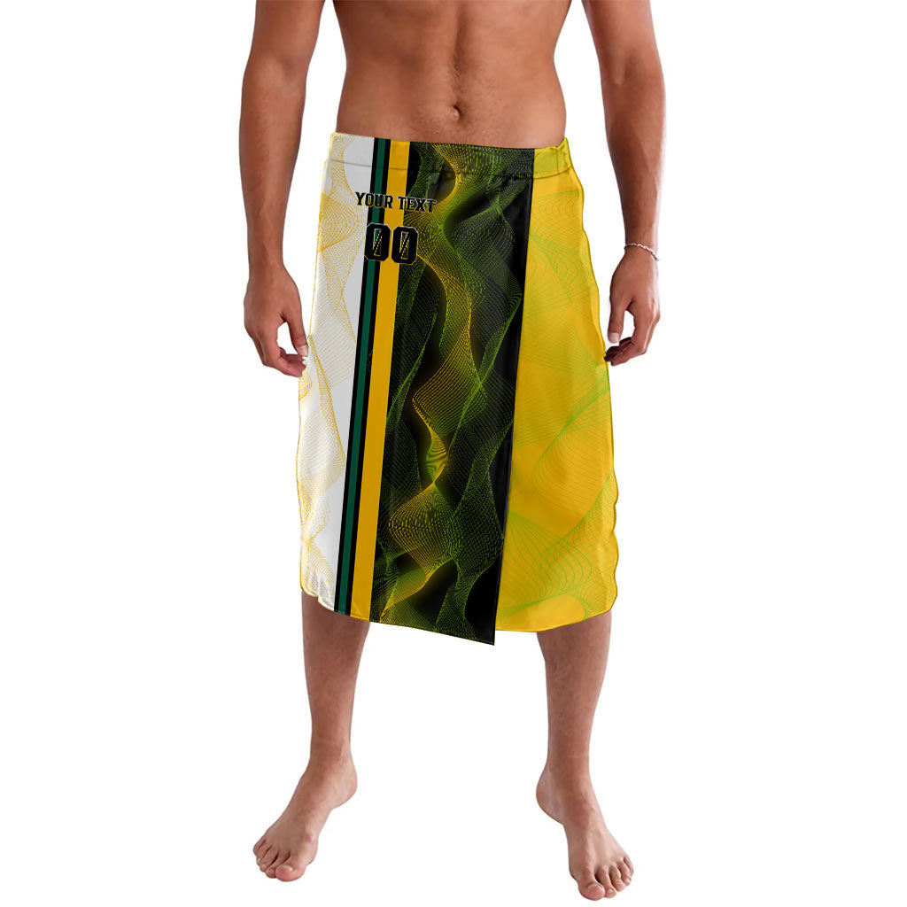Personalized Australia Soccer Kangaroo Lavalava World Football Mascot Green Gold Abstract Wave