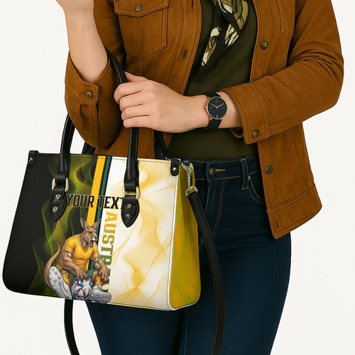 Personalized Australia Soccer Kangaroo Leather Bag World Football Mascot Green Gold Abstract Wave