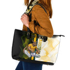 Personalized Australia Soccer Kangaroo Leather Tote Bag World Football Mascot Green Gold Abstract Wave