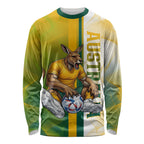 Personalized Australia Soccer Kangaroo Long Sleeve Shirt World Football Mascot Green Gold Abstract Wave