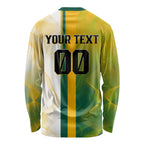 Personalized Australia Soccer Kangaroo Long Sleeve Shirt World Football Mascot Green Gold Abstract Wave