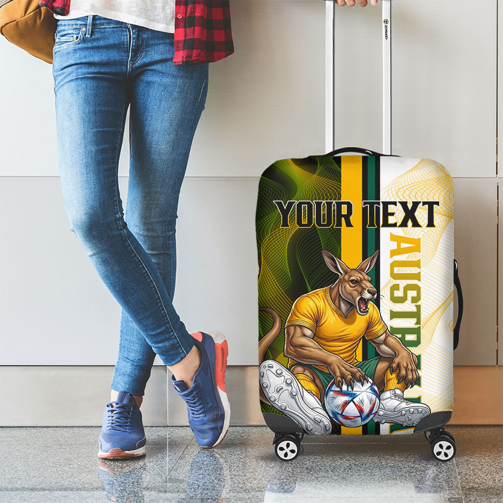 Personalized Australia Soccer Kangaroo Luggage Cover World Football Mascot Green Gold Abstract Wave