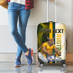 Personalized Australia Soccer Kangaroo Luggage Cover World Football Mascot Green Gold Abstract Wave