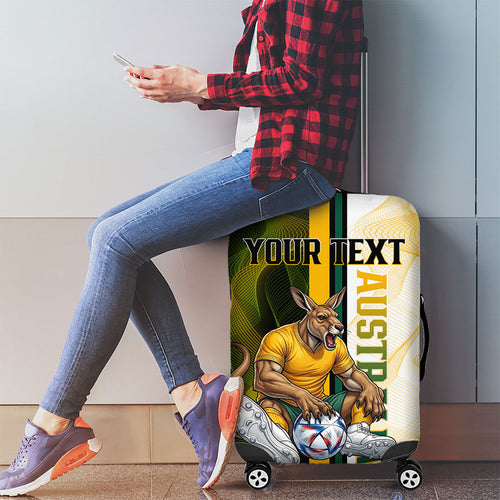 Personalized Australia Soccer Kangaroo Luggage Cover World Football Mascot Green Gold Abstract Wave