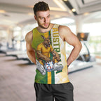 Personalized Australia Soccer Kangaroo Men Tank Top World Football Mascot Green Gold Abstract Wave