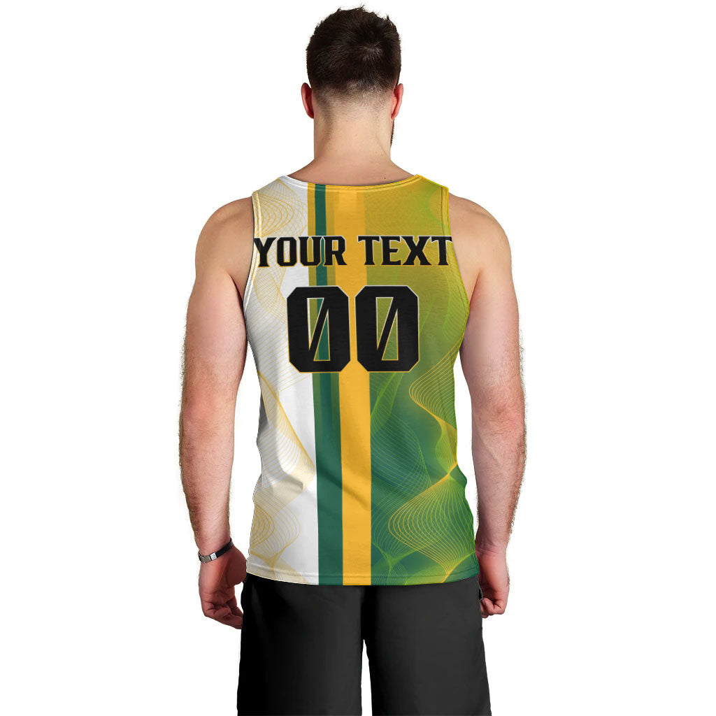 Personalized Australia Soccer Kangaroo Men Tank Top World Football Mascot Green Gold Abstract Wave