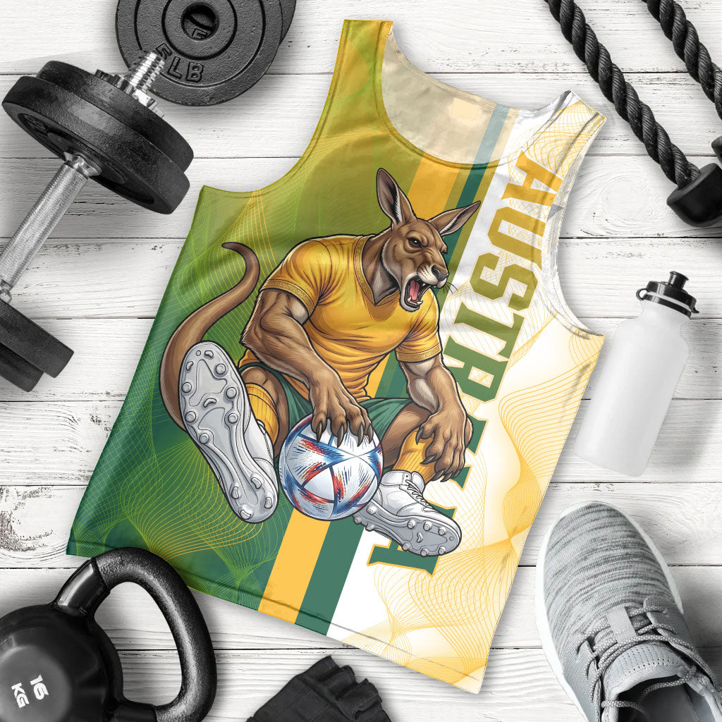 Personalized Australia Soccer Kangaroo Men Tank Top World Football Mascot Green Gold Abstract Wave