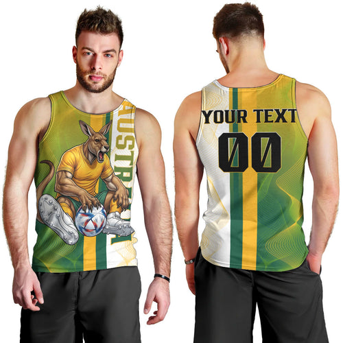 Personalized Australia Soccer Kangaroo Men Tank Top World Football Mascot Green Gold Abstract Wave