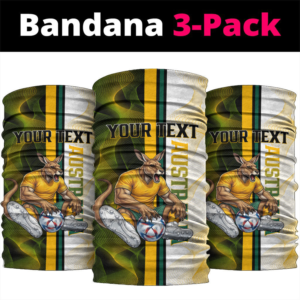 Personalized Australia Soccer Kangaroo Neck Gaiter World Football Mascot Green Gold Abstract Wave