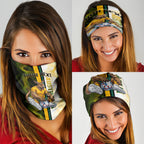 Personalized Australia Soccer Kangaroo Neck Gaiter World Football Mascot Green Gold Abstract Wave