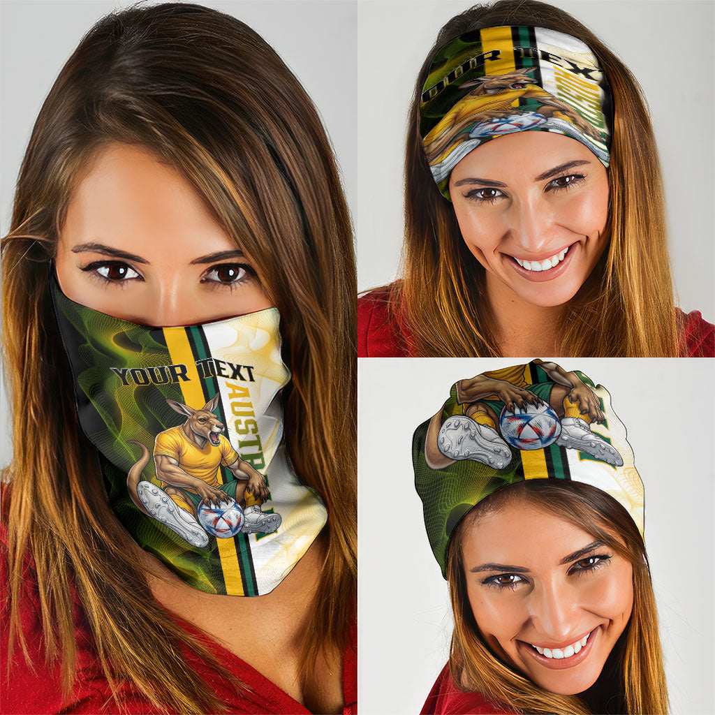 Personalized Australia Soccer Kangaroo Neck Gaiter World Football Mascot Green Gold Abstract Wave