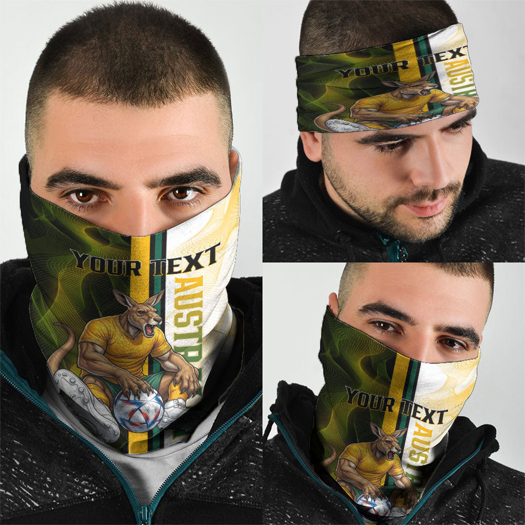 Personalized Australia Soccer Kangaroo Neck Gaiter World Football Mascot Green Gold Abstract Wave