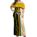 Personalized Australia Soccer Kangaroo Off Shoulder Maxi Dress World Football Mascot Green Gold Abstract Wave