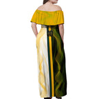 Personalized Australia Soccer Kangaroo Off Shoulder Maxi Dress World Football Mascot Green Gold Abstract Wave