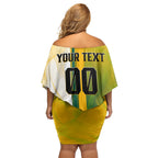 Personalized Australia Soccer Kangaroo Off Shoulder Short Dress World Football Mascot Green Gold Abstract Wave